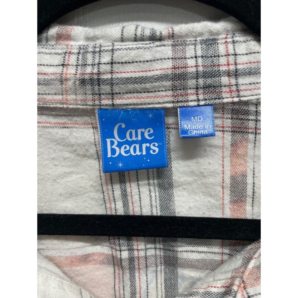 Care Bears Womens Size Medium White Bleach Dyed Flannel Back Graphic 90s Retro - Picture 4 of 8